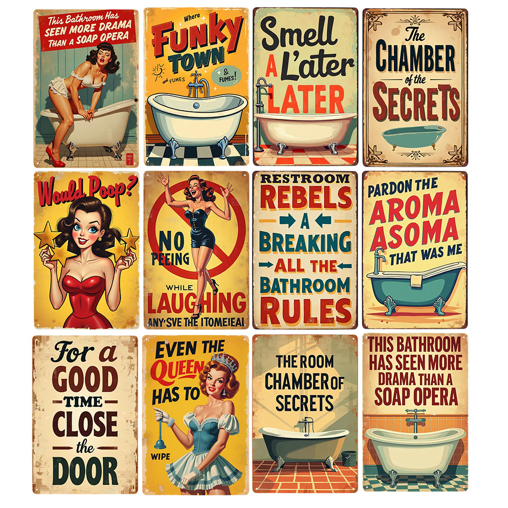 Home Bathroom Rules - Panneau métallique Vintage avec règles de