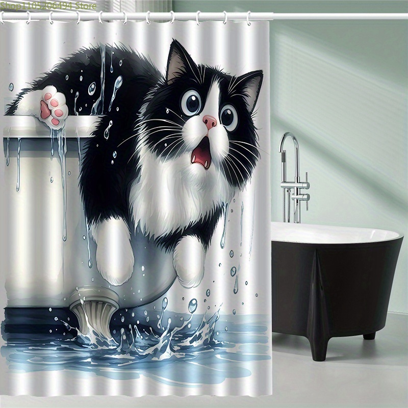 Home Bathroom Design Ideas - Rideau de Douche Amusant avec Chat