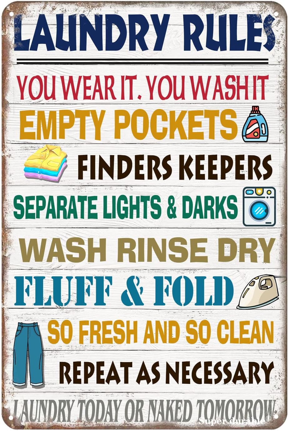 Home Bathroom Rules - Panneau en métal vintage super durable,
