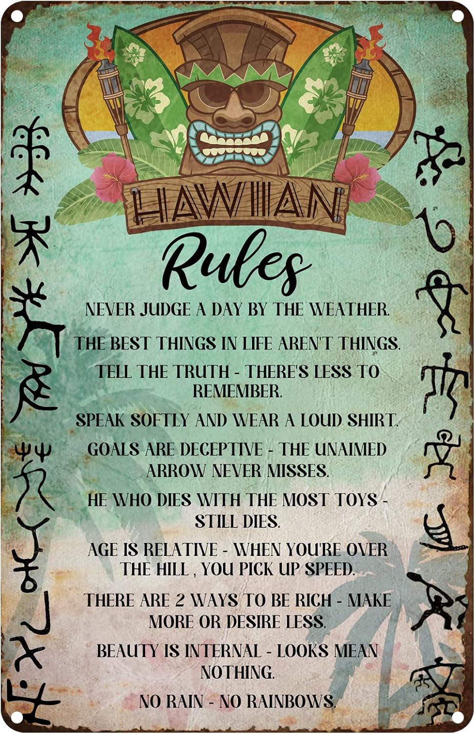 Home Bathroom Rules - Plaque en métal vintage, règles hawaïennes,