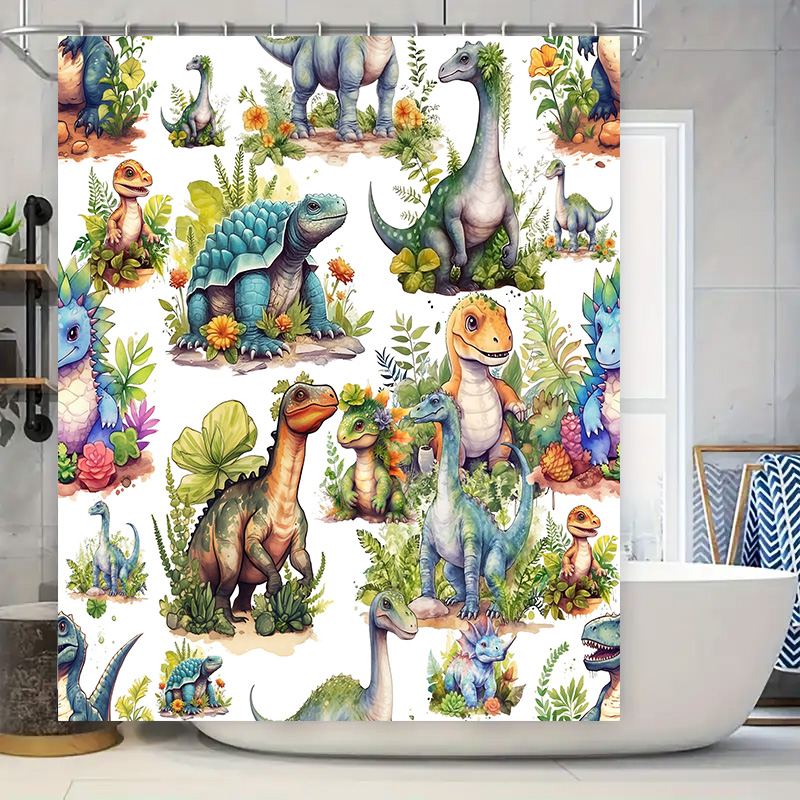 Home Bathroom Design Ideas - Rideau de douche dinosaure coloré: Design