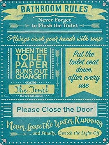 Home Bathroom Rules - Plaque murale en métal style vintage,