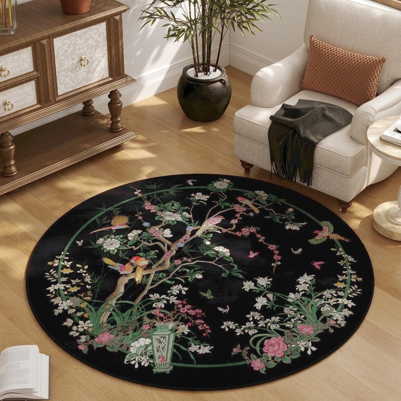 Zara Home Bathroom Rug - Tapis rond à motif d'oiseau Floral