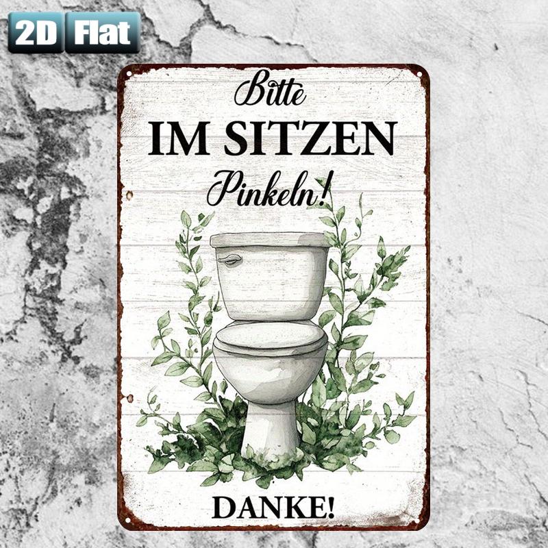Home Bathroom Rules - Panneau métallique rétro « Assis-toi pour