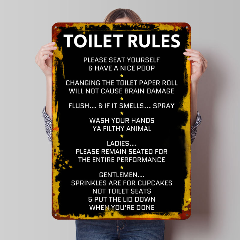 Home Bathroom Rules - Affiche en métal personnalisée 'Règles de