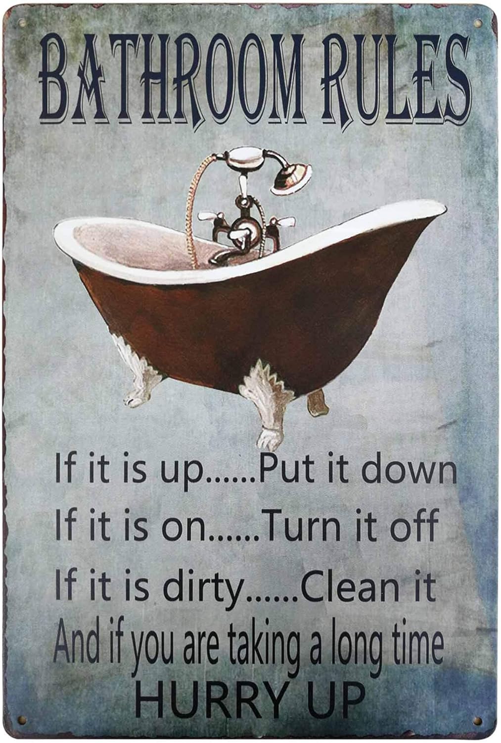 Home Bathroom Rules - PXIYOU Plaque murale vintage en étain