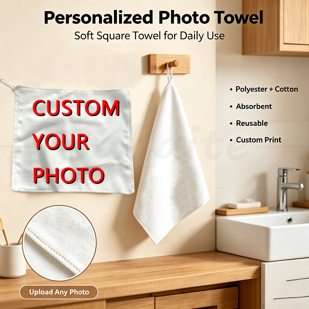 Home Bathroom Images - Serviette carrée personnalisée avec photo, serviette