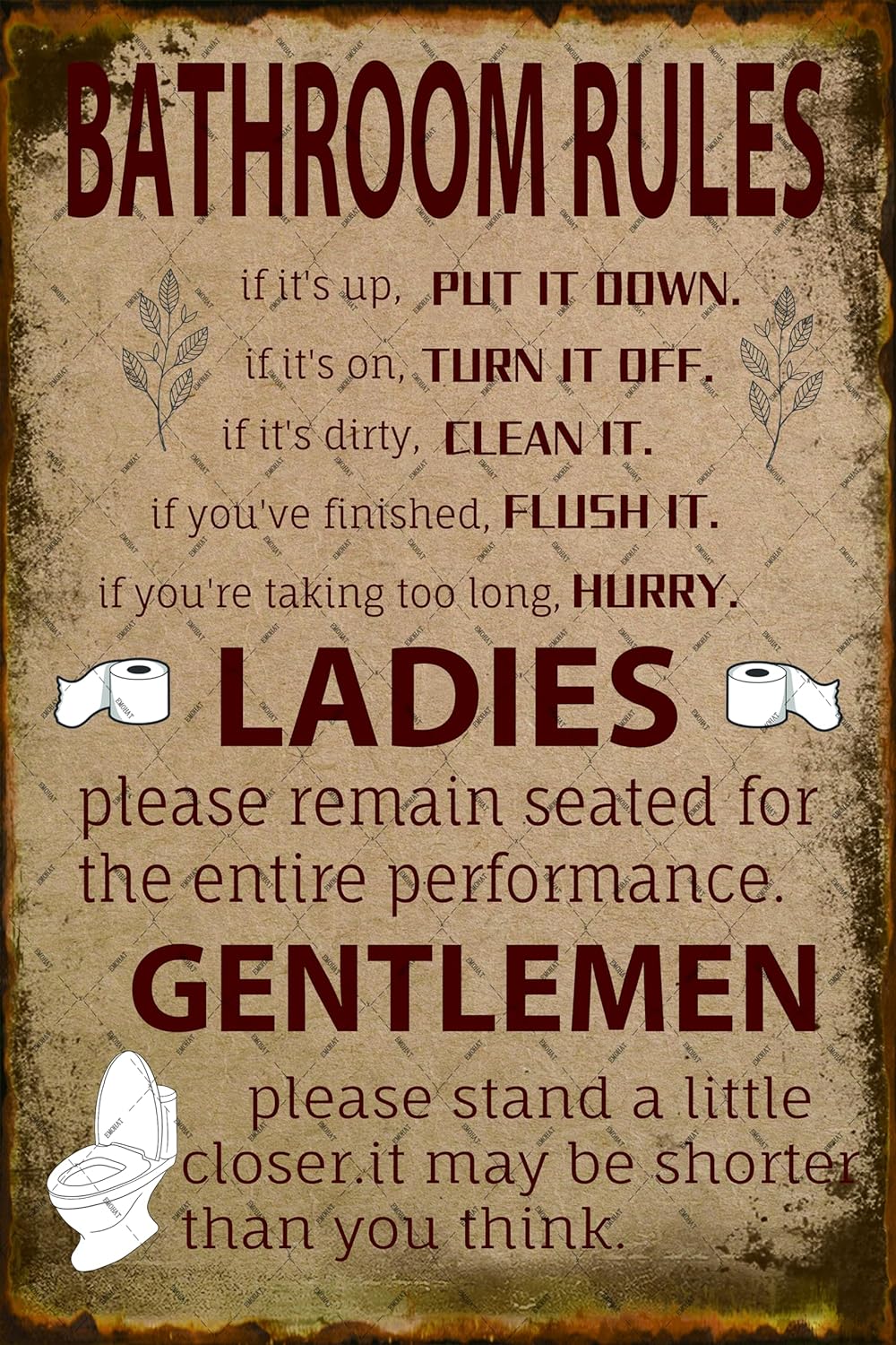 Home Bathroom Rules - Panneau en métal « Règles de